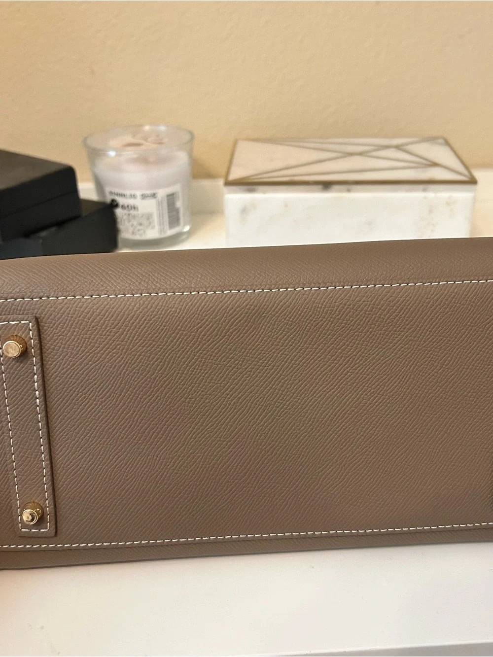 25cm Etaupe Epsom Top Handle Leather Satchel